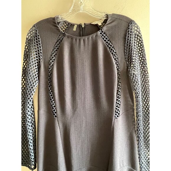 Rebecca Taylor Fit and Flare Dress Womens 2 Gray with Mesh Detail Fishnet. - Picture 11 of 11